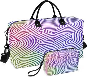 Weekender Bags Travel Duffel Gym Bag Cute Bear Seamless Pattern Carry on Overnight Tote Bag with Toiletry Bag for Airplane Travel Trip Gym Yoga (Multicolor Wavy Lines Pattern)