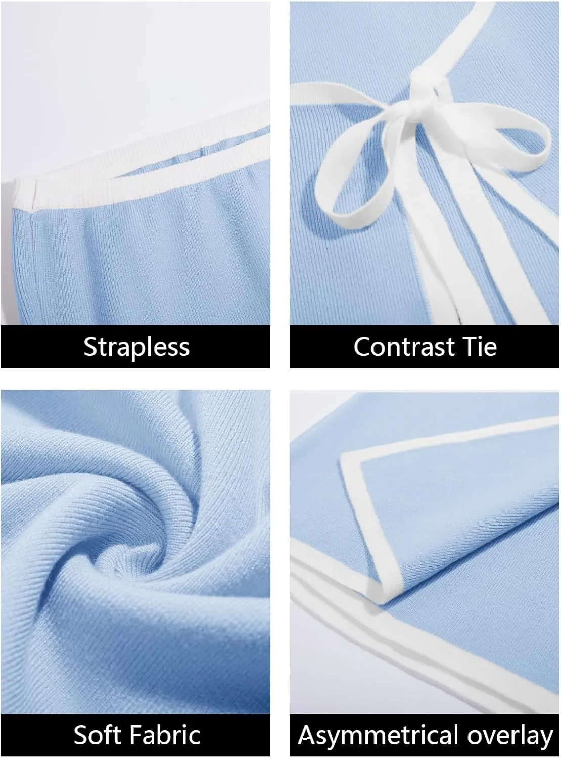 Wenrine Womens Sexy Tube Top Dress Strapless Self Tie Wrap Asymmetrical Hem Knit Summer Party Mini Dresses