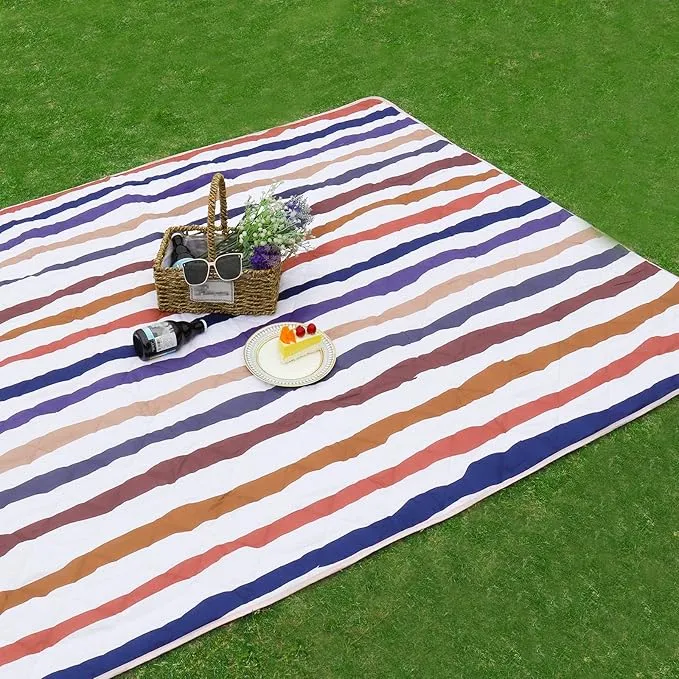 Whale Flotilla Extra Large Outdoor Picnic Blanket (60”x80”), Soft Waterproof Beach Blanket, Foldable Handy Mat Tote Spring Summer Great for Camping and Park, Navy Blue