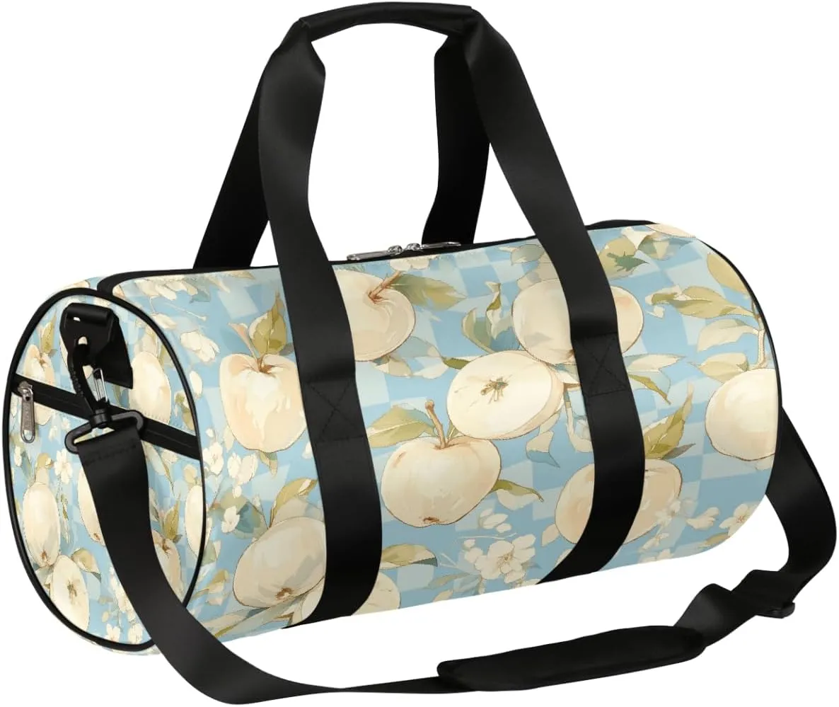 White Apples Flowers Sports Gym Bag Duffel Bags Workout Lightweight Shoulder Weekender Bag Travel Duffel Bag for Men Women(Apples Print)