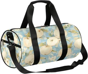 White Apples Flowers Sports Gym Bag Duffel Bags Workout Lightweight Shoulder Weekender Bag Travel Duffel Bag for Men Women(Apples Print)