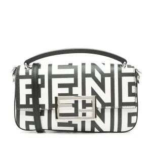 White Fendi Marc Jacobs Nappa Vitello King Logo Print Phone Baguette Satchel
