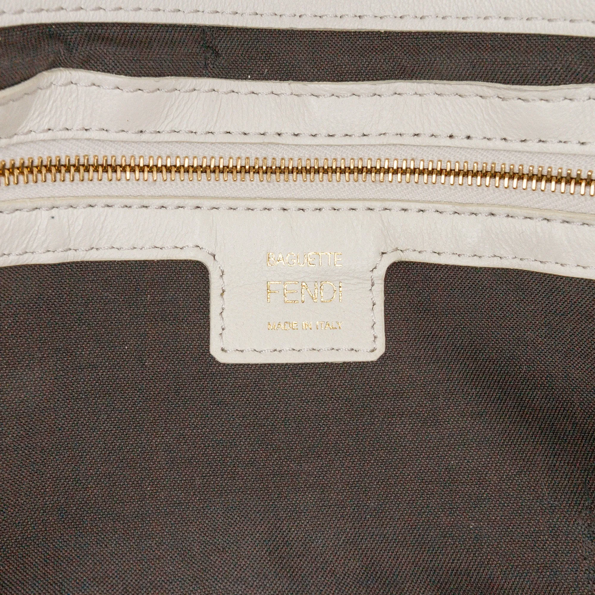 White Fendi Zucca Embossed Leather Baguette Satchel