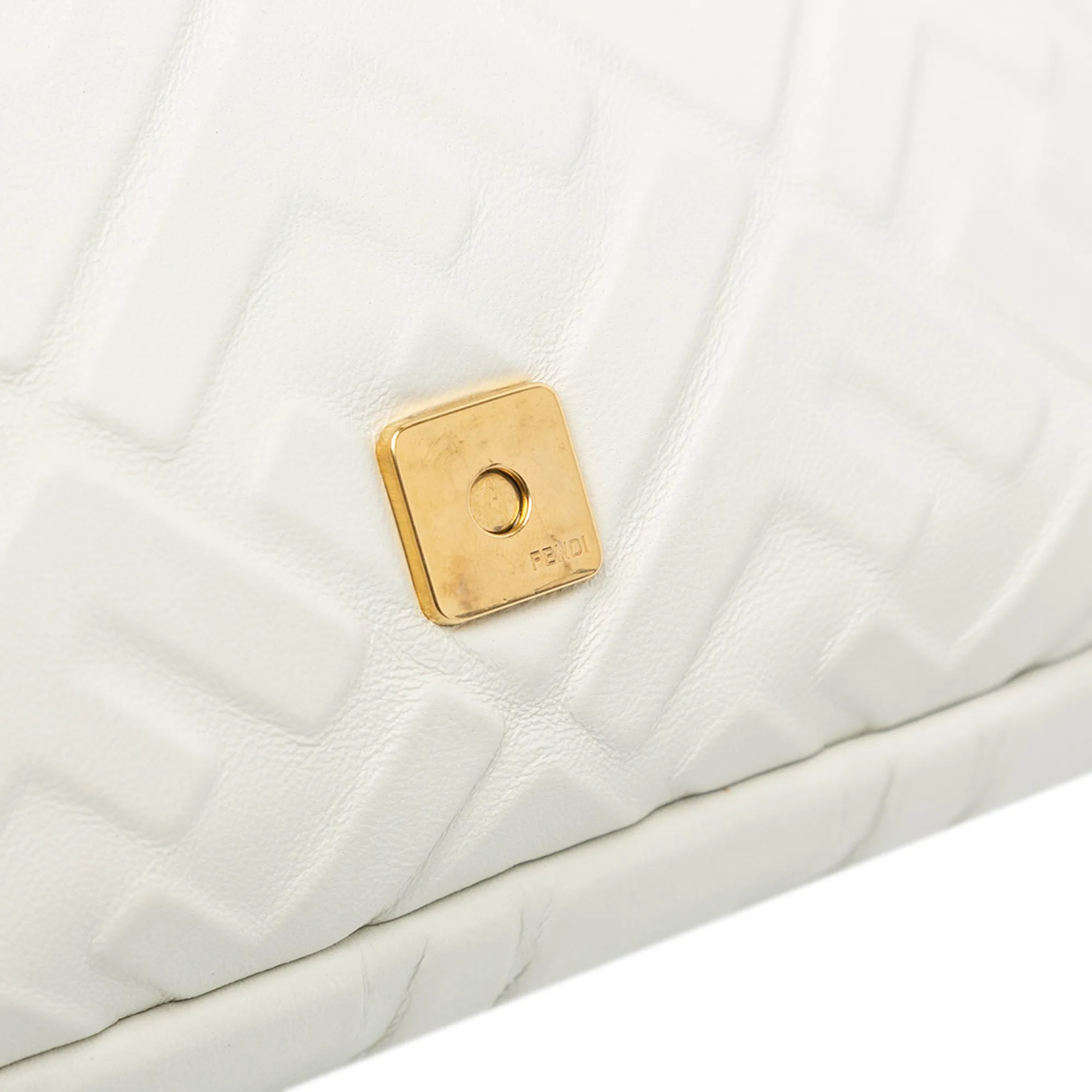 White Fendi Zucca Embossed Leather Baguette Satchel