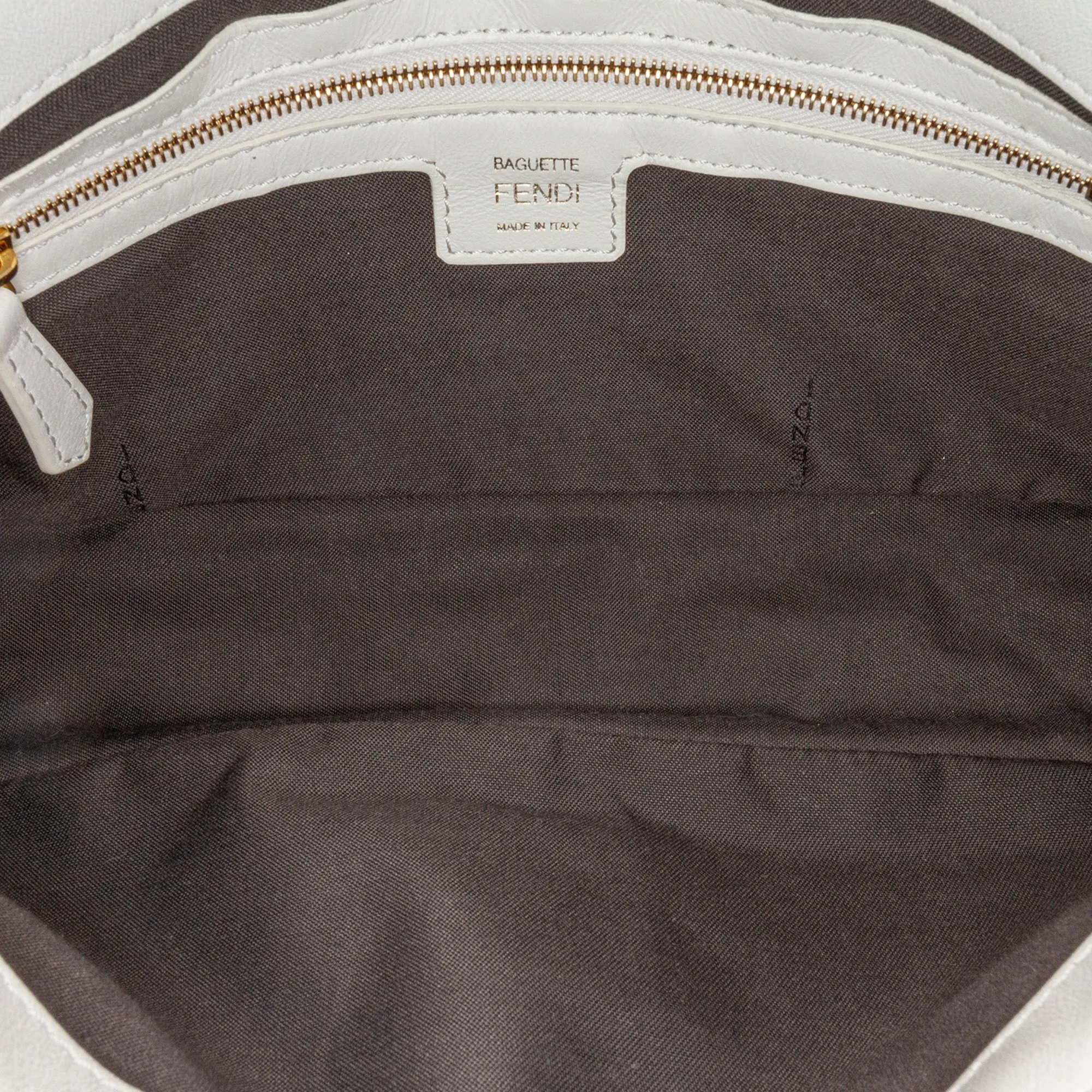 White Fendi Zucca Embossed Leather Baguette Satchel
