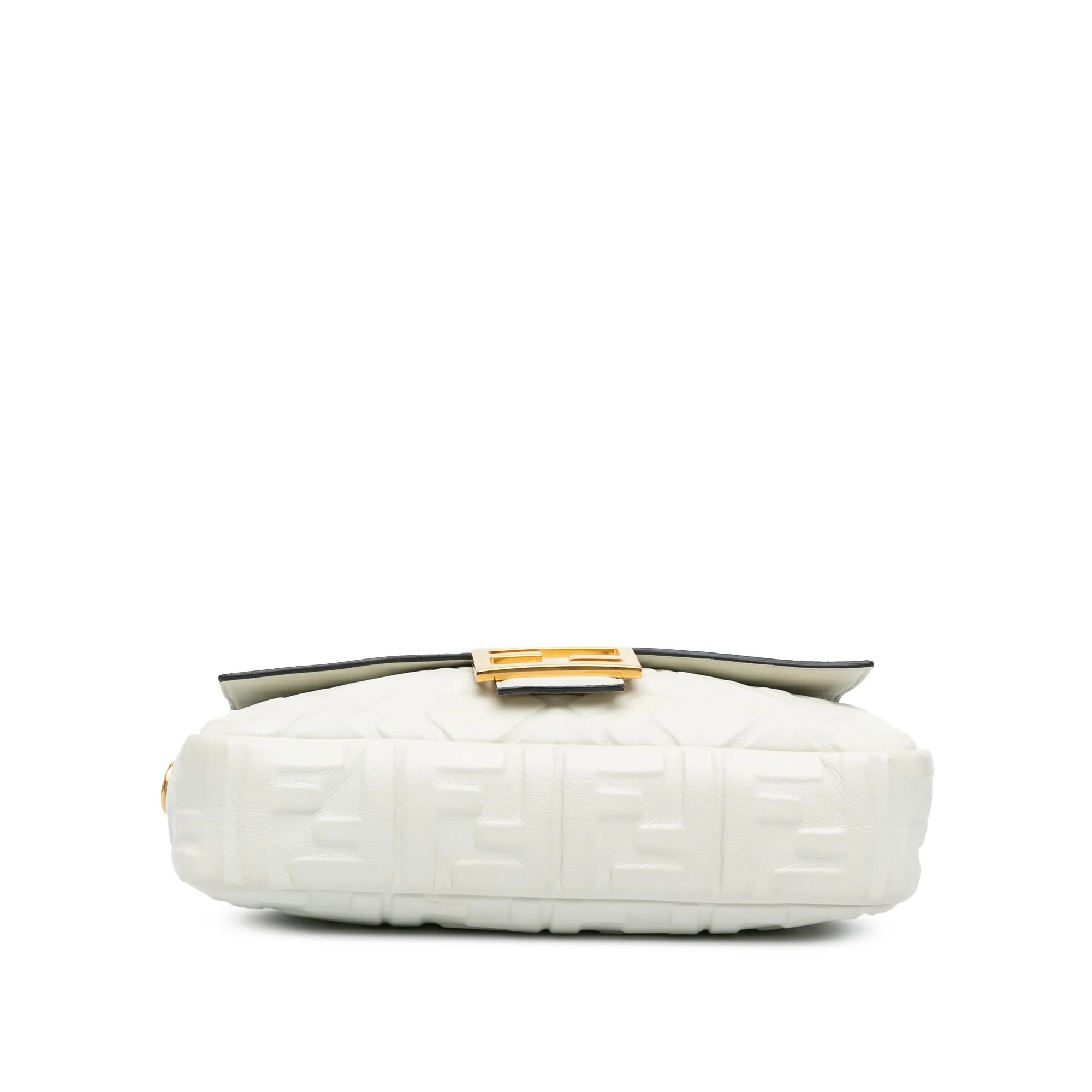 White Fendi Zucca Embossed Leather Baguette Satchel