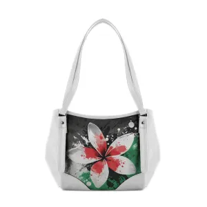 White Leather Tote Bag palestine flower