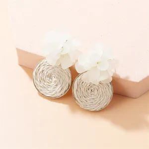White Raffia Flower Drop Earrings