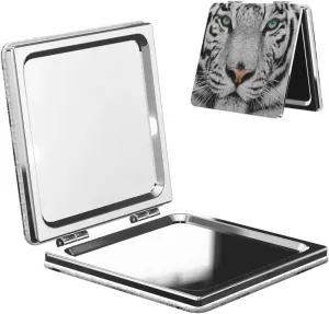 White Tiger Women Mini Cosmetic Mirror Folding Portable Pocket Makeup Mirror