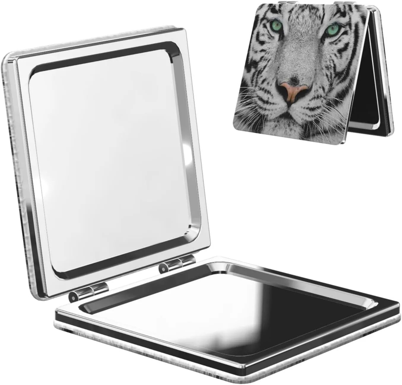 White Tiger Women Mini Cosmetic Mirror Folding Portable Pocket Makeup Mirror