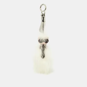 White/Black Fur and Leather Embellished Karlito Tuxedo Bag Charm