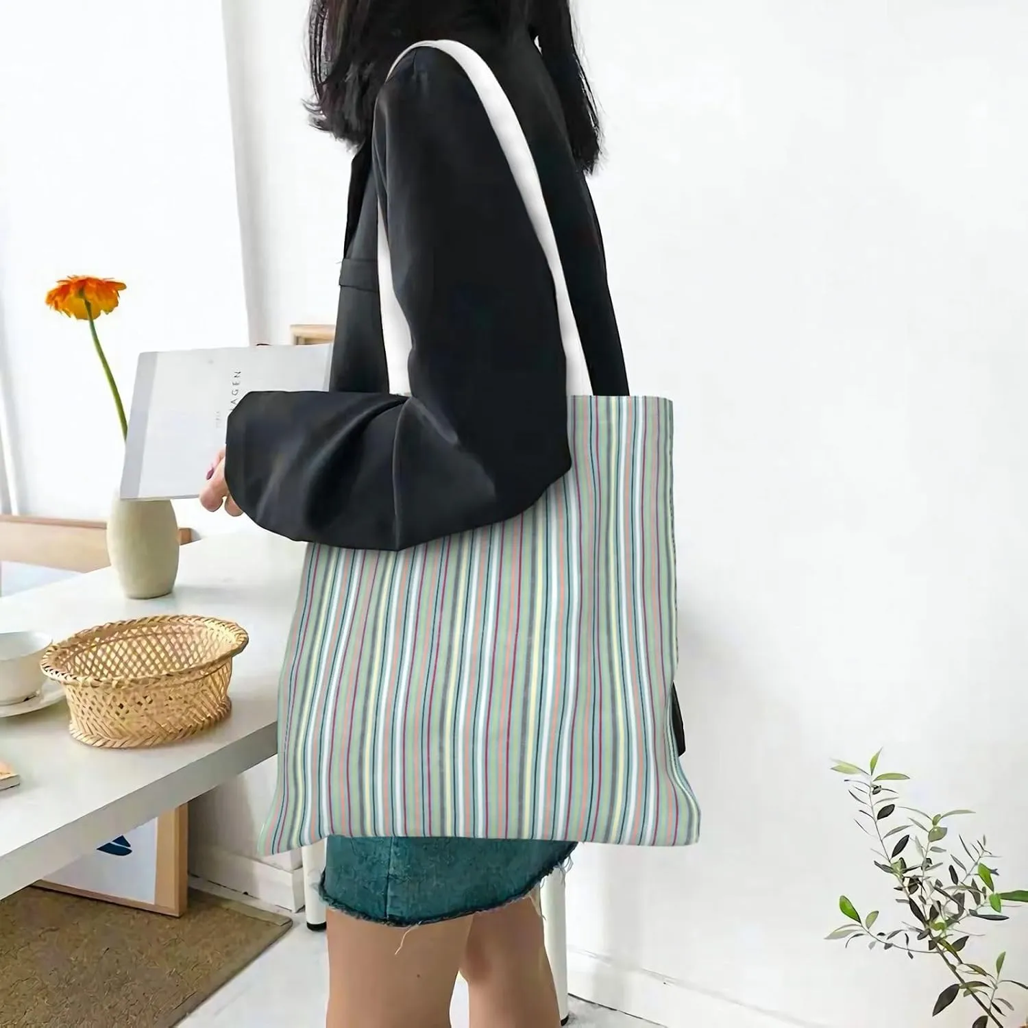 Wild Animals Print Large Canvas Beach Travel Reusable Grocery Shopping Tote Bag Portable Storage Handbag