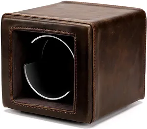 Winding Box Watch Winders - Mini Single Watch Winding Box Retro Leather Watch Shaker Mechanical Watch Silent Swing Device Dual-Power with LED Light Watch Storage Case (Retro Brown)
