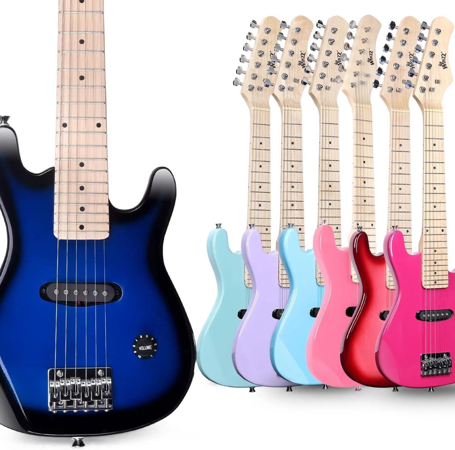 WINZZ EGM100 30 Inches Real Kids Electric Guitar with Beginner Kit, Right Handed, Blueburst