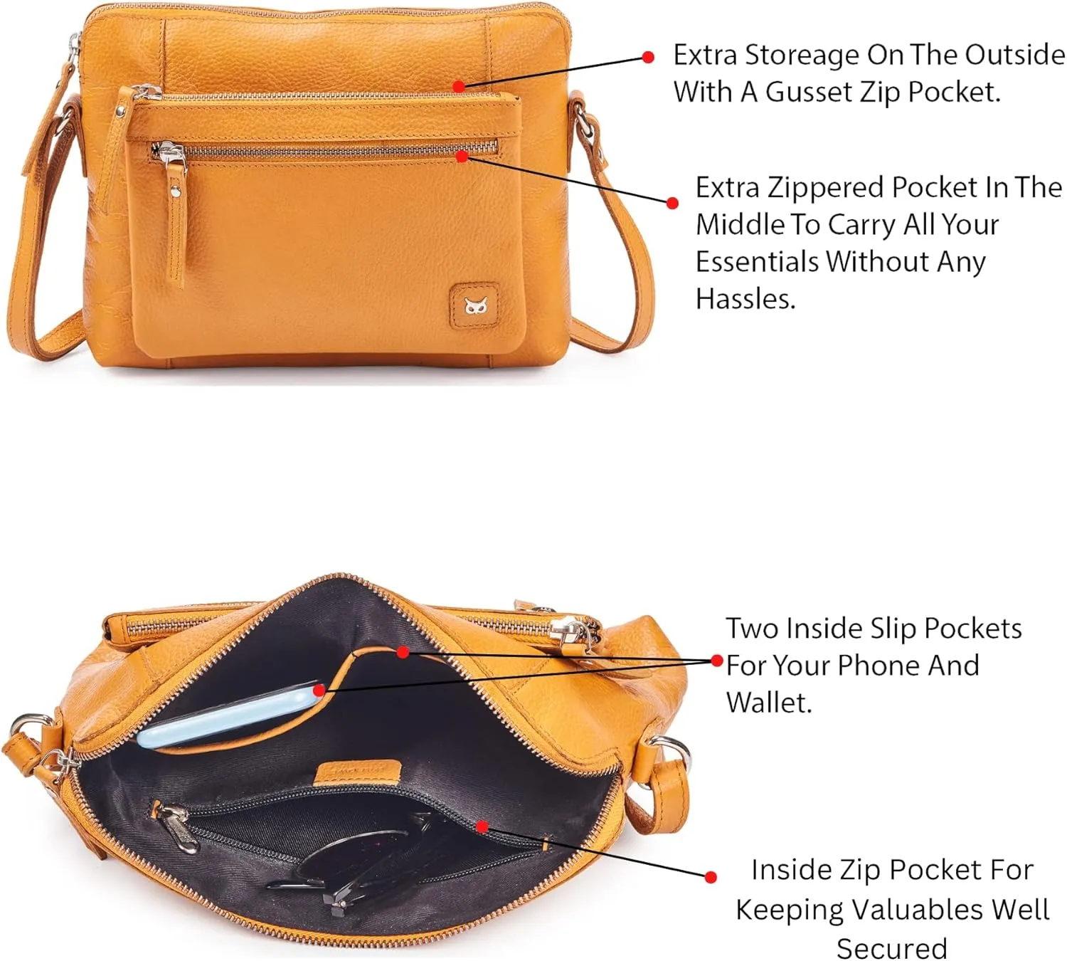 Wise Owl Accessories Small Soft Pebbled Real Leather Crossbody Handbags Purses Sling Crossover Shoulder Bag