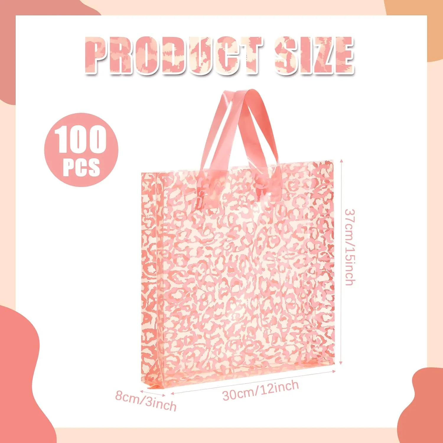 Woanger 100 Pcs Shopping Bags for Small Business Cheetah Leopard Plastic Bags with Handles for Merchandise Retail Boutique