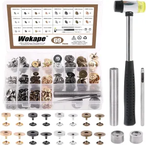 Wokape 70 Sets Magnetic Button Sewing Clasps Snaps Fasteners (Assortment Kit 67Pcs) - 4 Colors 14mm and 18mm Round Strong Magnetic Button Clasps Snaps with Magnetic Button Tool and Hammer