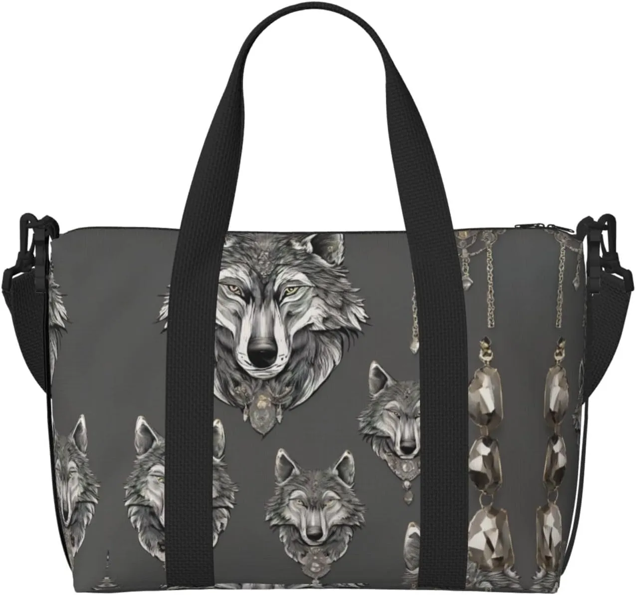 wolf motifs accessories02 print Gym Bag for Women,Carry on Weekender Overnight Duffle Bag,Personal Item Tote Bag