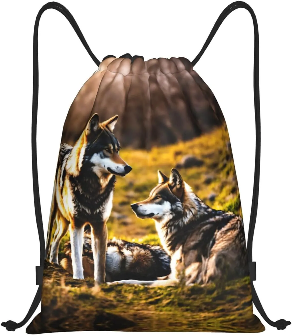Wolfs print Drawstring Backpack Bags Sack Cinch Tote Sport Storage Polyester Bag for Gym Traveling