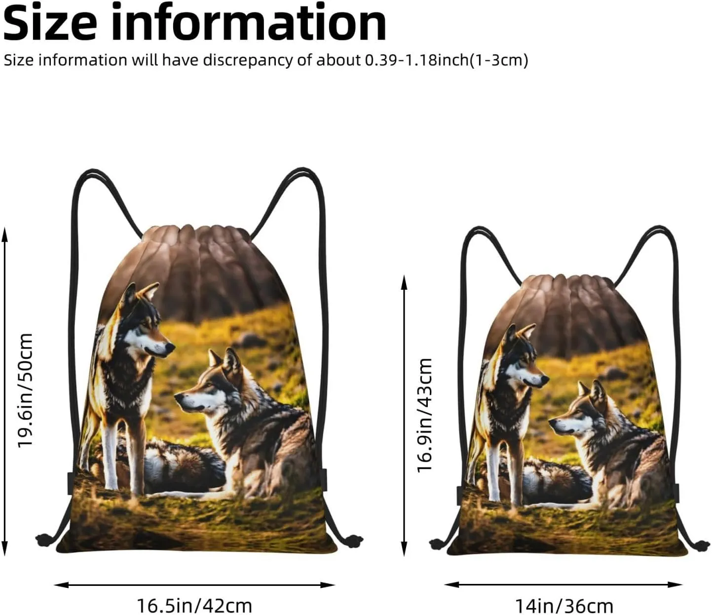 Wolfs print Drawstring Backpack Bags Sack Cinch Tote Sport Storage Polyester Bag for Gym Traveling