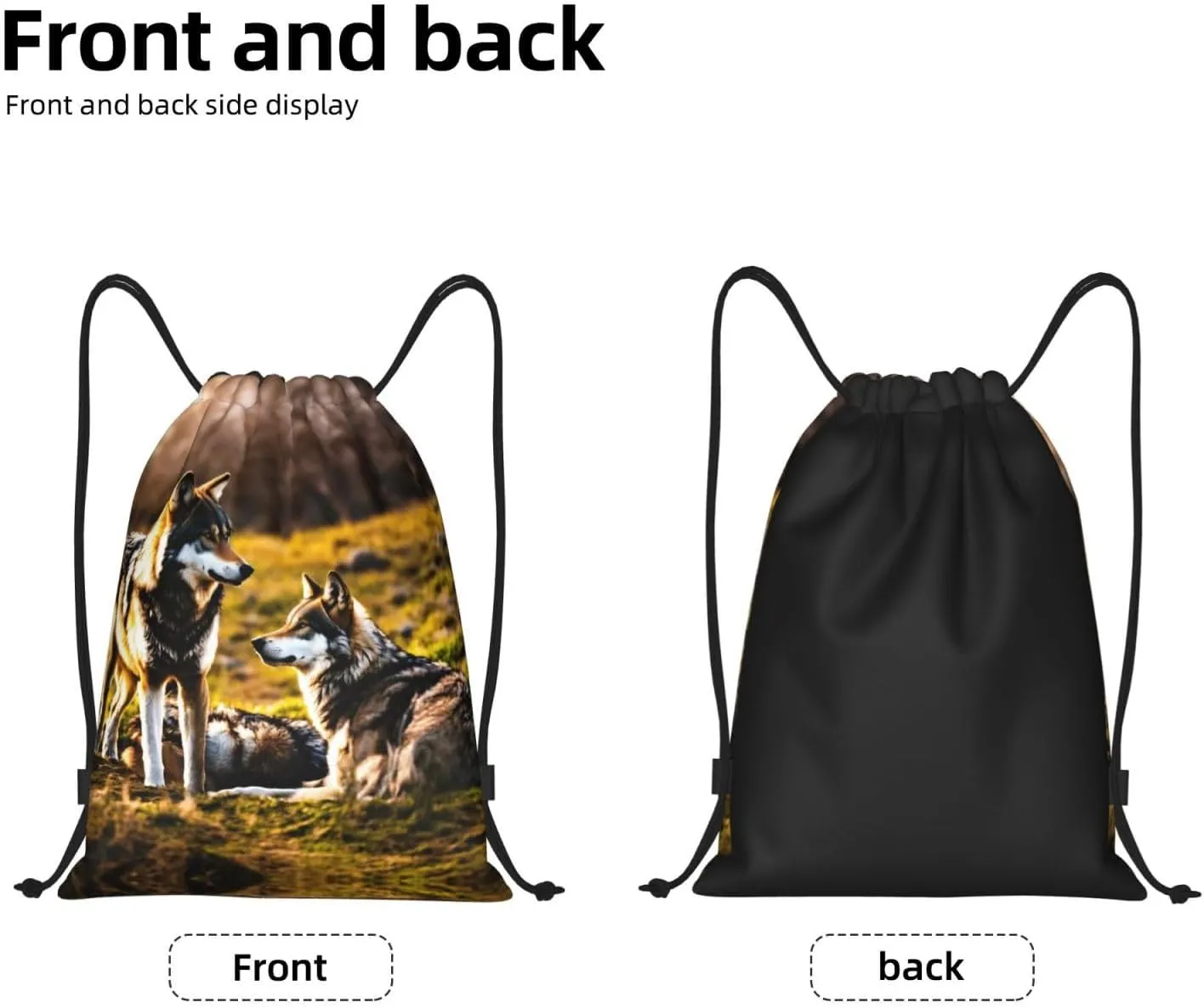 Wolfs print Drawstring Backpack Bags Sack Cinch Tote Sport Storage Polyester Bag for Gym Traveling