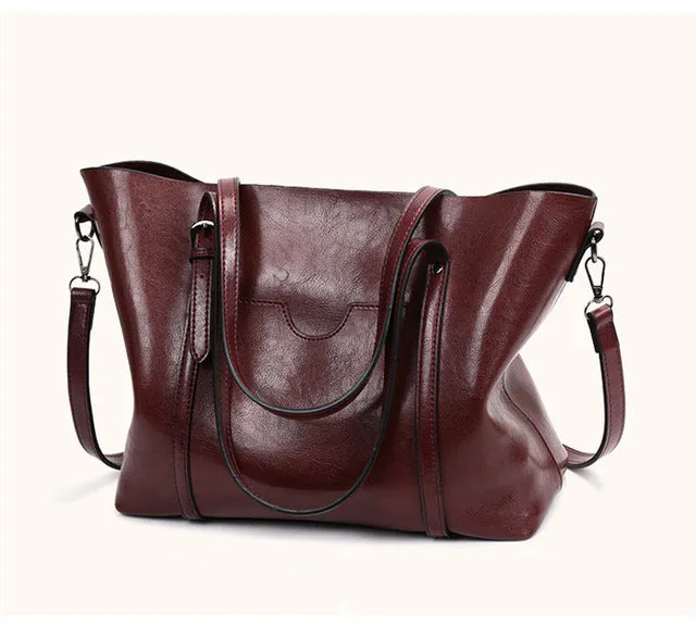 Women Bag Oil Wax Leather Handbags Luxury