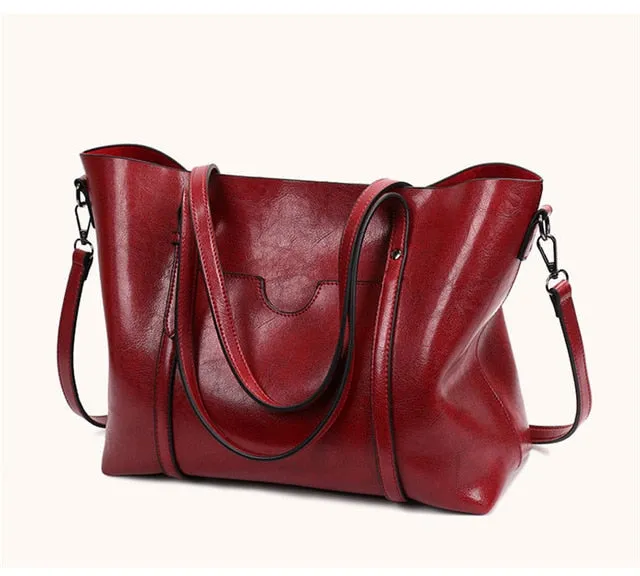 Women Bag Oil Wax Leather Handbags Luxury