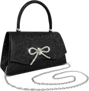 Women Clutch Purse with Glitter Sparkly Bow Detachable Chain for Wedding Cocktail Party Evening Handbags