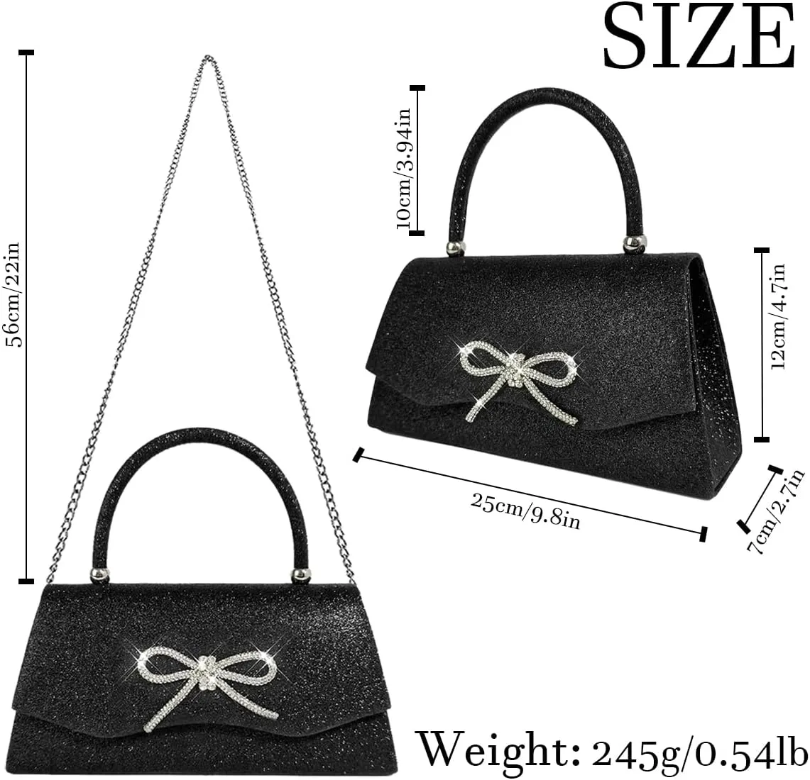 Women Clutch Purse with Glitter Sparkly Bow Detachable Chain for Wedding Cocktail Party Evening Handbags