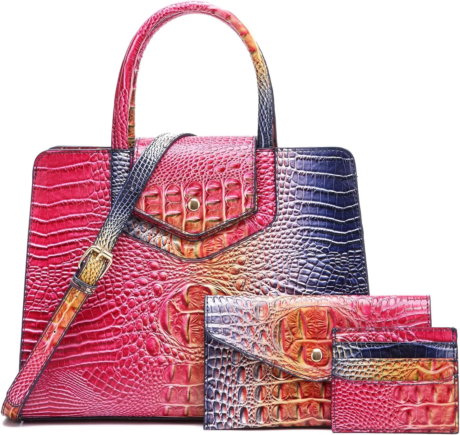 Women Embossed Pattern Satchel Handbags Wallet 3 pcs Set Crossbody Tote Top Handle Vegan Leather Ladies Bag