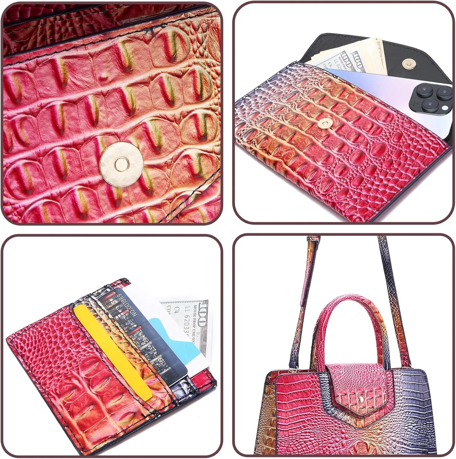 Women Embossed Pattern Satchel Handbags Wallet 3 pcs Set Crossbody Tote Top Handle Vegan Leather Ladies Bag