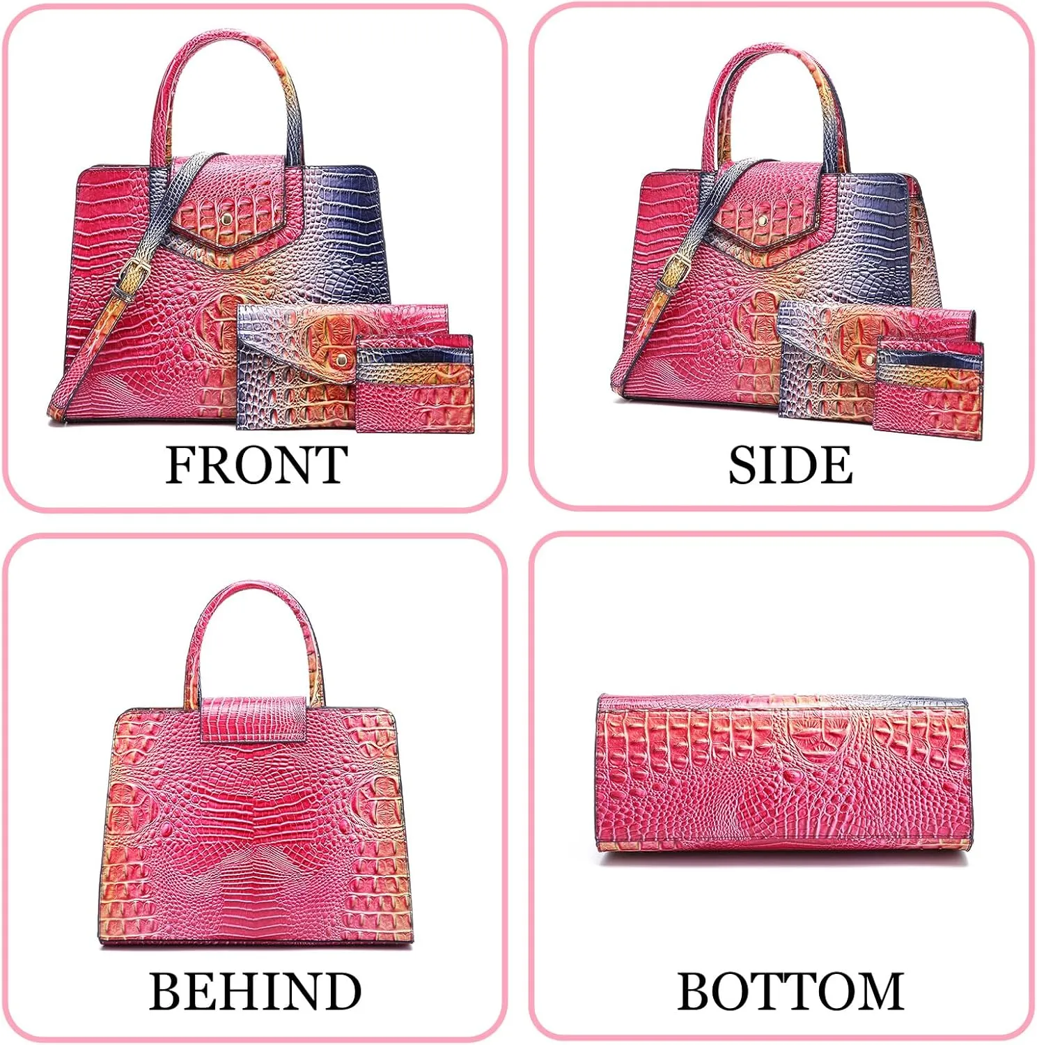 Women Embossed Pattern Satchel Handbags Wallet 3 pcs Set Crossbody Tote Top Handle Vegan Leather Ladies Bag