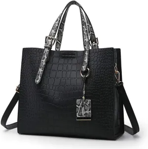 Women Fashion Crocodile Pattern Handbag Snakeskin Top Handle Tote Purse Shoulder Crossbody Bag