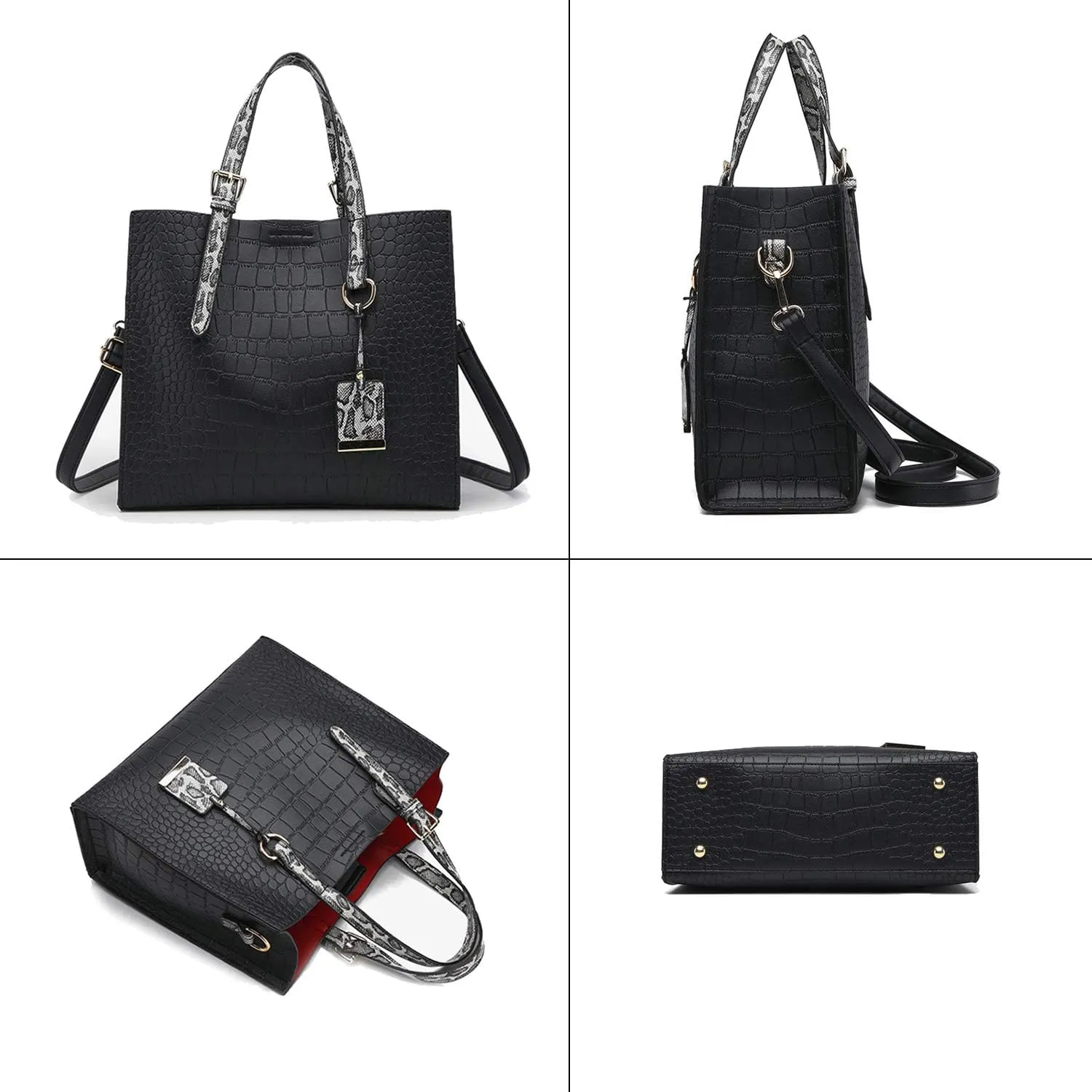 Women Fashion Crocodile Pattern Handbag Snakeskin Top Handle Tote Purse Shoulder Crossbody Bag