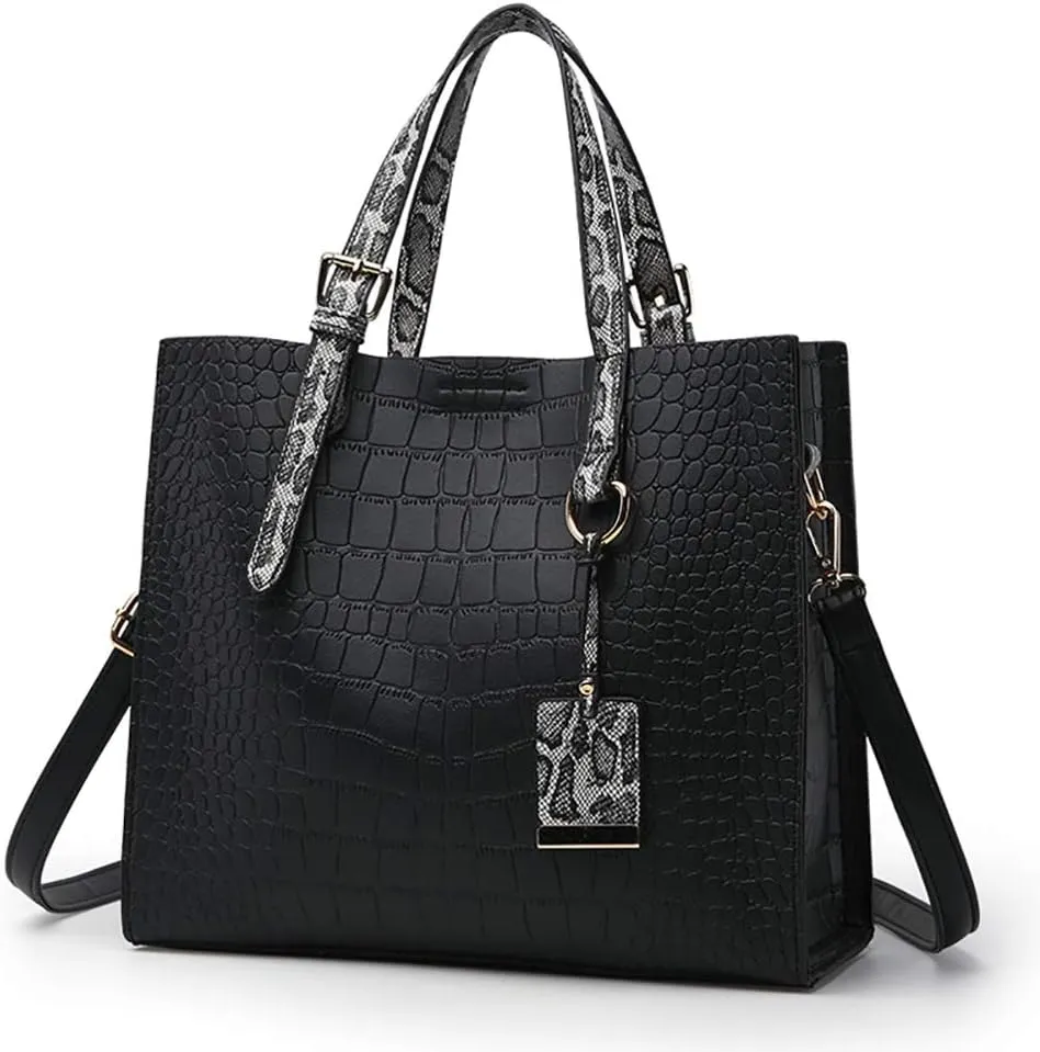 Women Fashion Crocodile Pattern Handbag Snakeskin Top Handle Tote Purse Shoulder Crossbody Bag