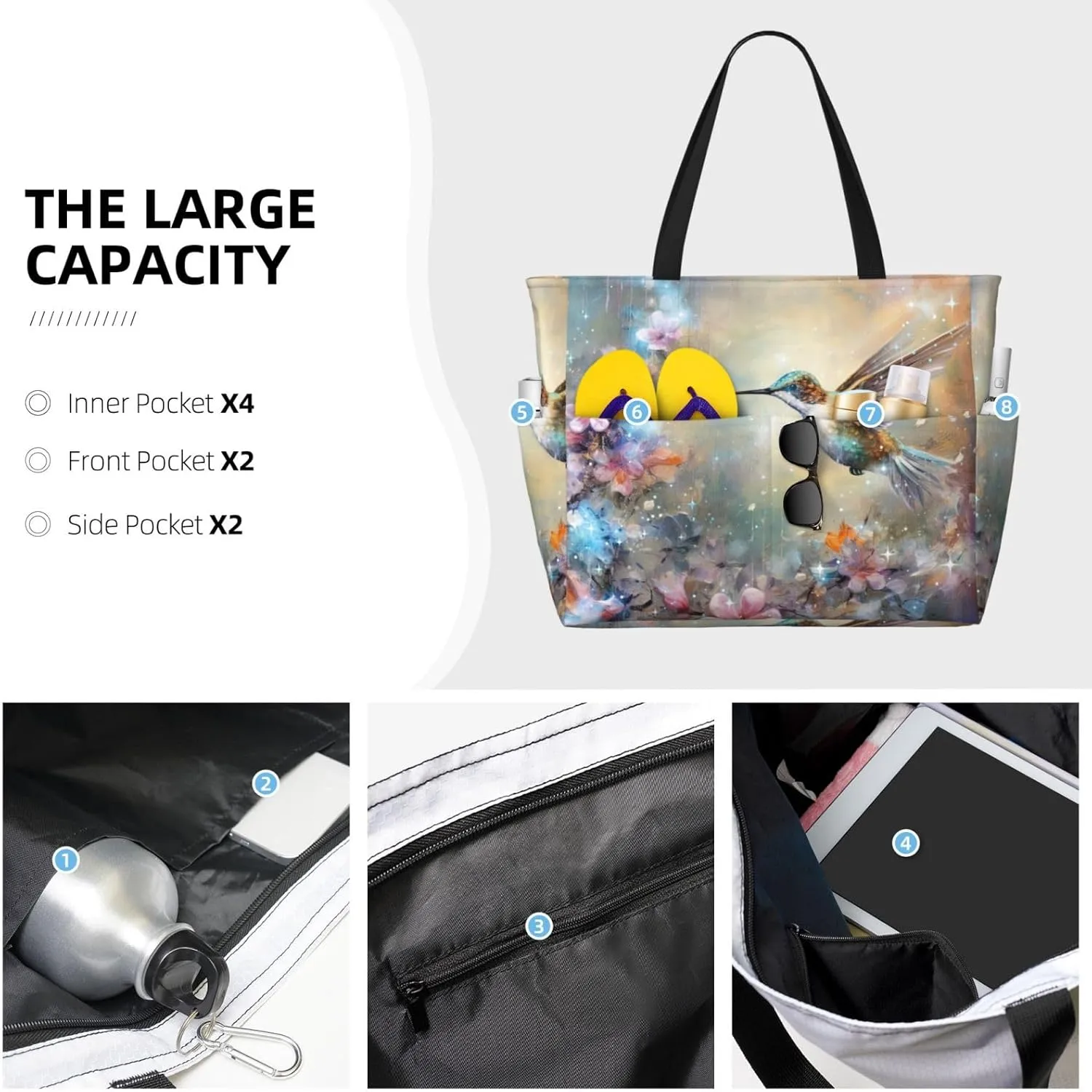 Women Large Beach Bag Travel Weekender Foldable Tote Bag for Pool Beach Vacation Gym