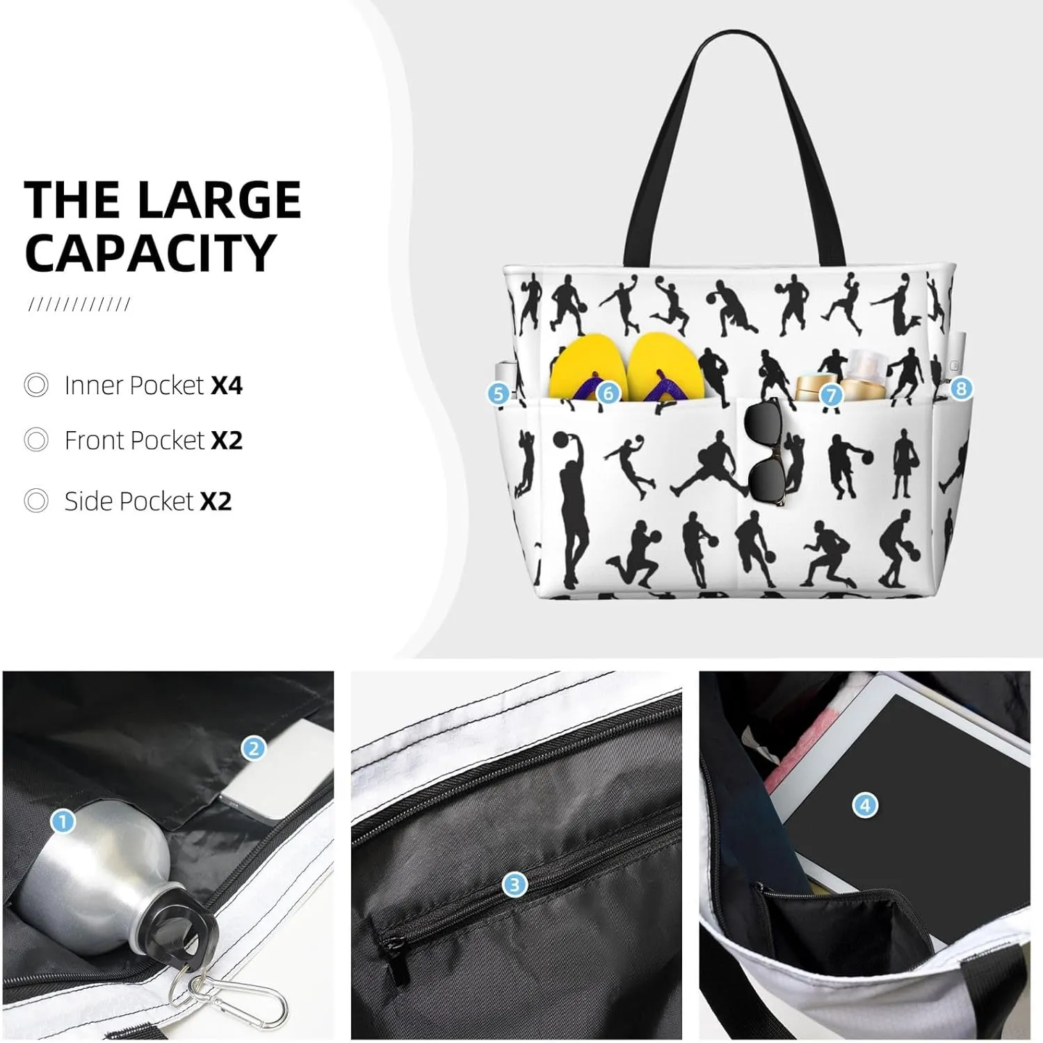 Women Large Beach Bag Travel Weekender Foldable Tote Bag for Pool Beach Vacation Gym