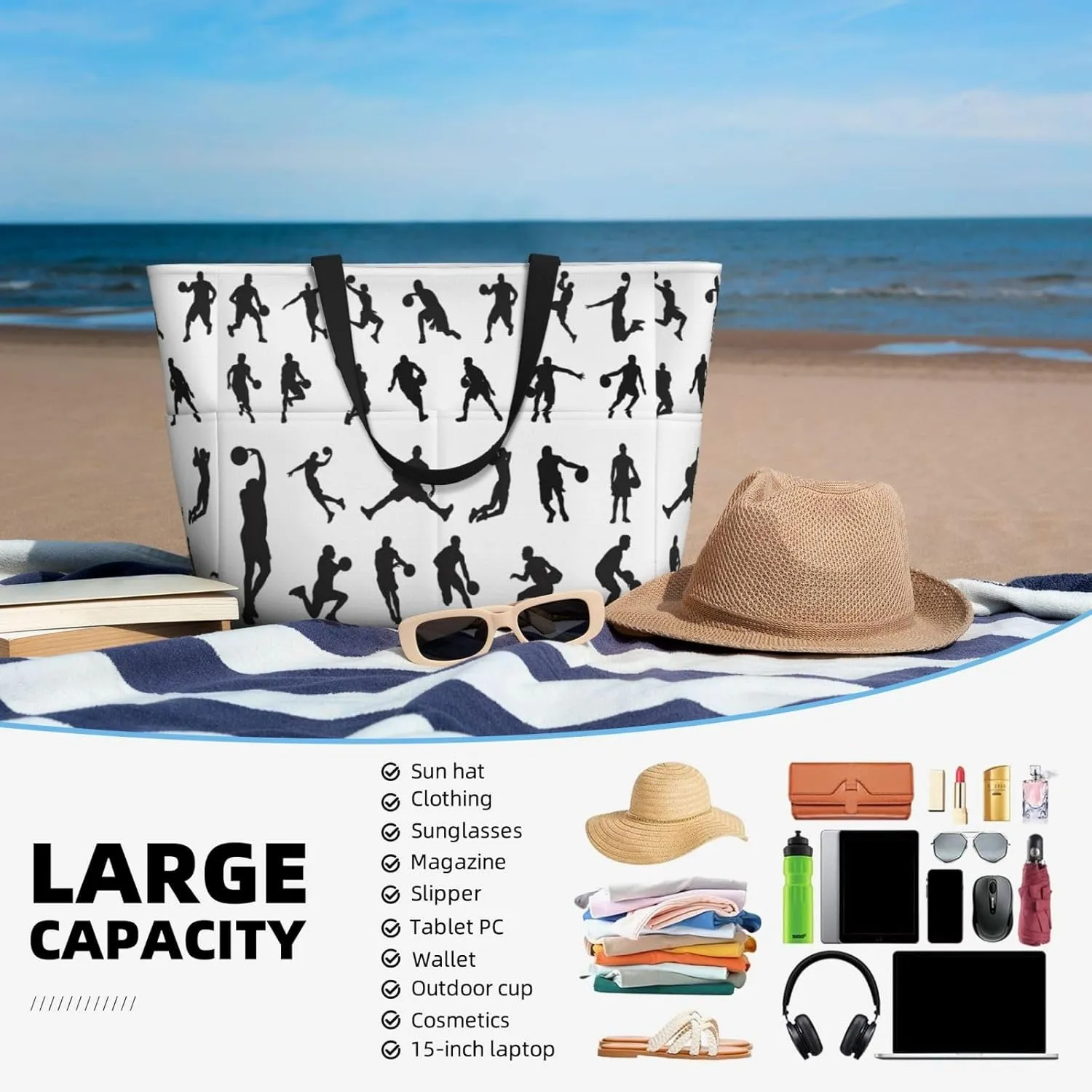 Women Large Beach Bag Travel Weekender Foldable Tote Bag for Pool Beach Vacation Gym