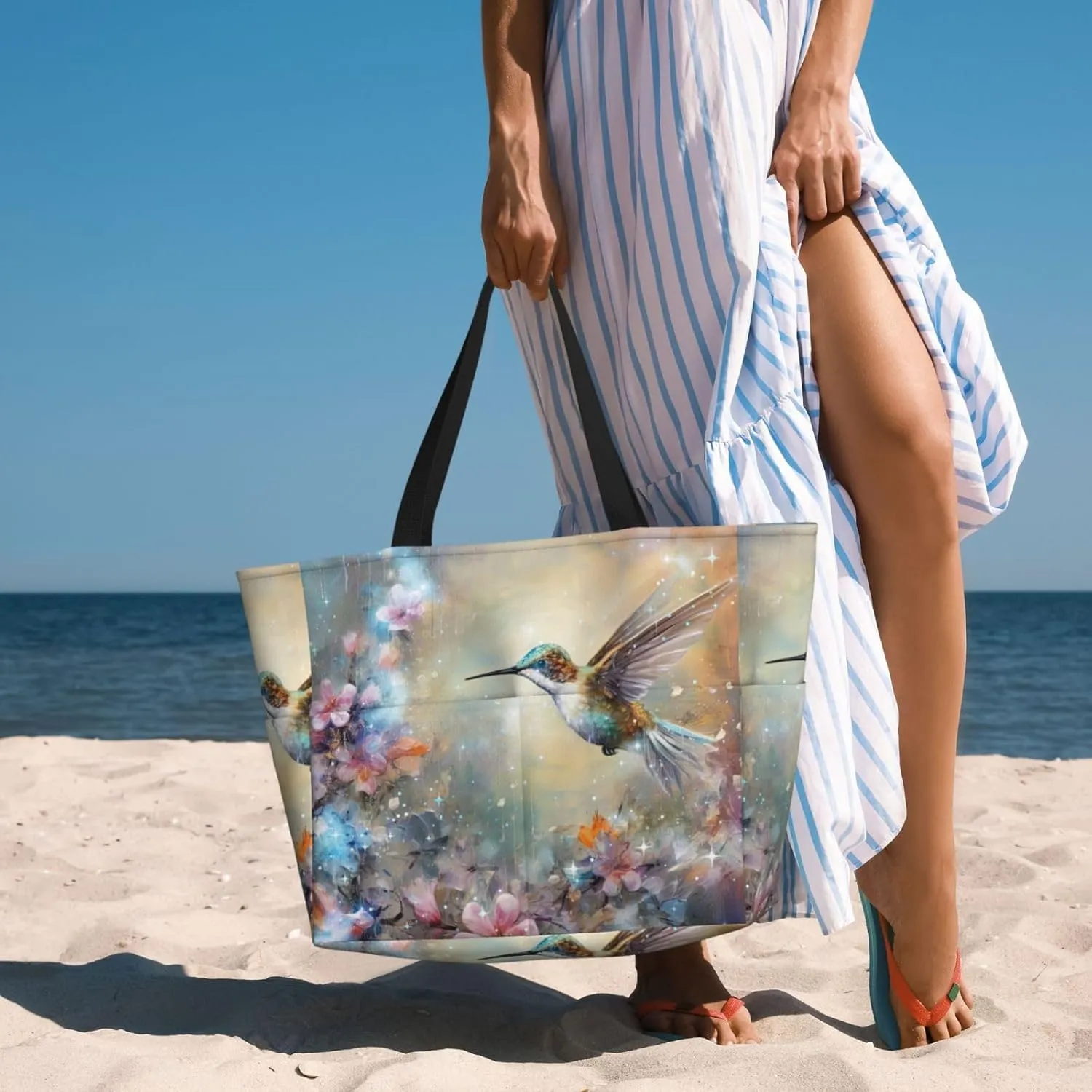 Women Large Beach Bag Travel Weekender Foldable Tote Bag for Pool Beach Vacation Gym