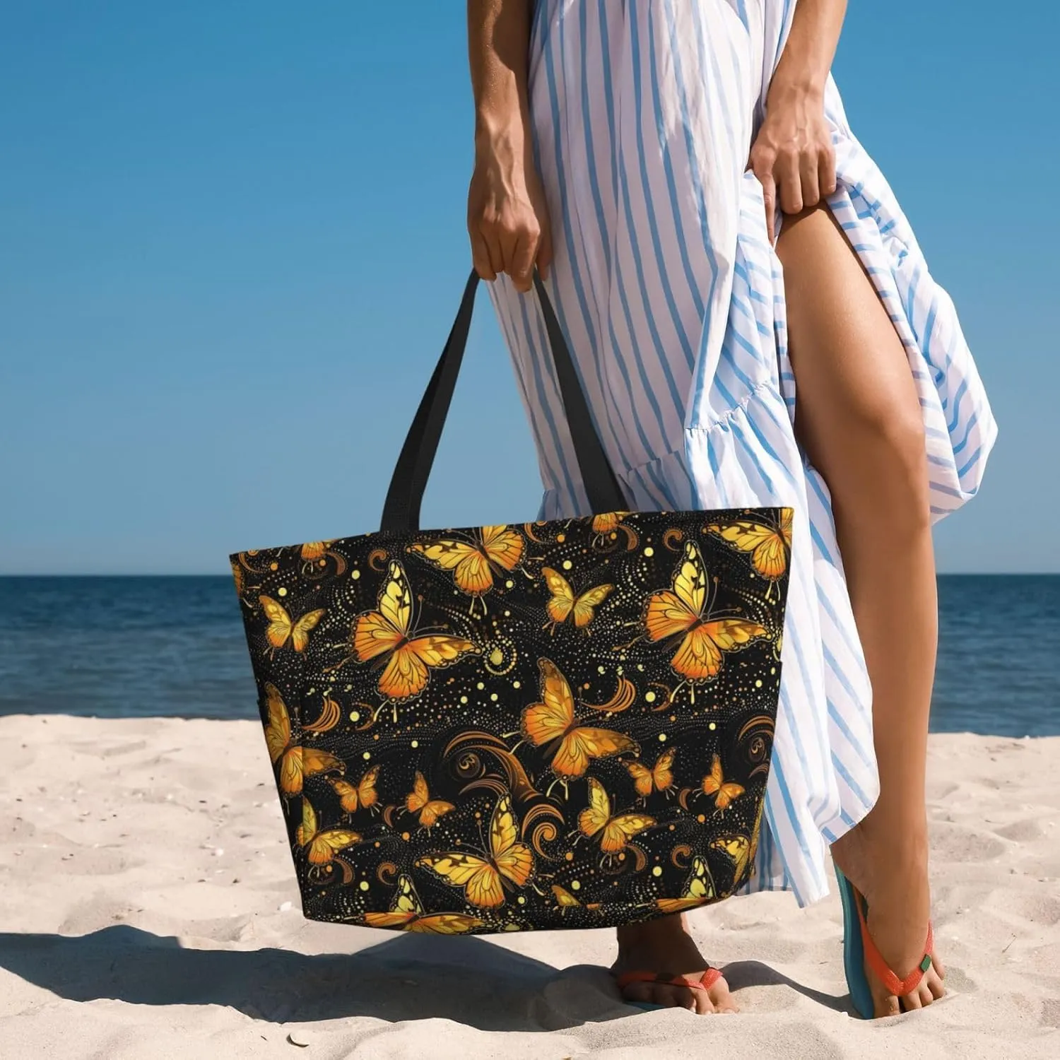 Women Large Beach Bag Travel Weekender Foldable Tote Bag for Pool Beach Vacation Gym