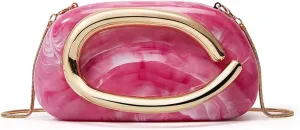 Women PU Leather Evening Handbags,Gold Metal Handle Clutch Bag With Chainin,Box Clutch Purses for Various Events
