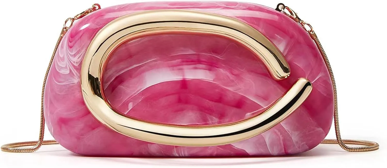 Women PU Leather Evening Handbags,Gold Metal Handle Clutch Bag With Chainin,Box Clutch Purses for Various Events