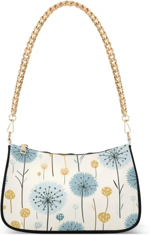 Women Shoulder Bag Blue Dandelion Pattern Lightweight Clutch Handbags Casual Tote Handbags