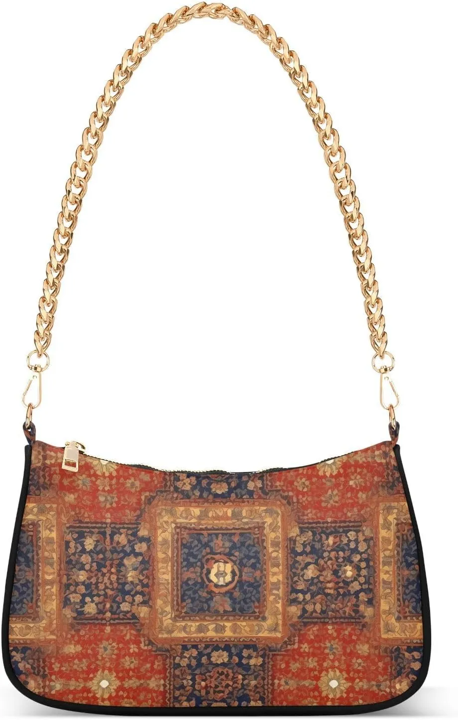Women Shoulder Bag Retro Tribe Red Golden Pattern Lightweight Clutch Handbags Casual Tote Handbags