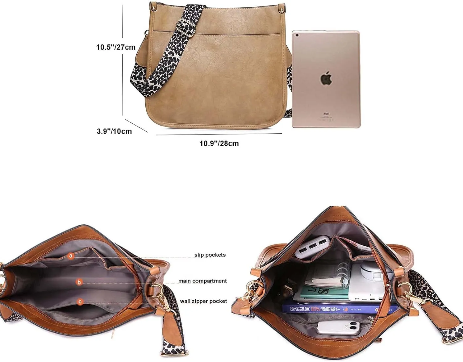 Women Shoulder Crossbody Bag Vintage Handbags Purse with Leopard Guitar Strap Medium Satchel Hobo Bag