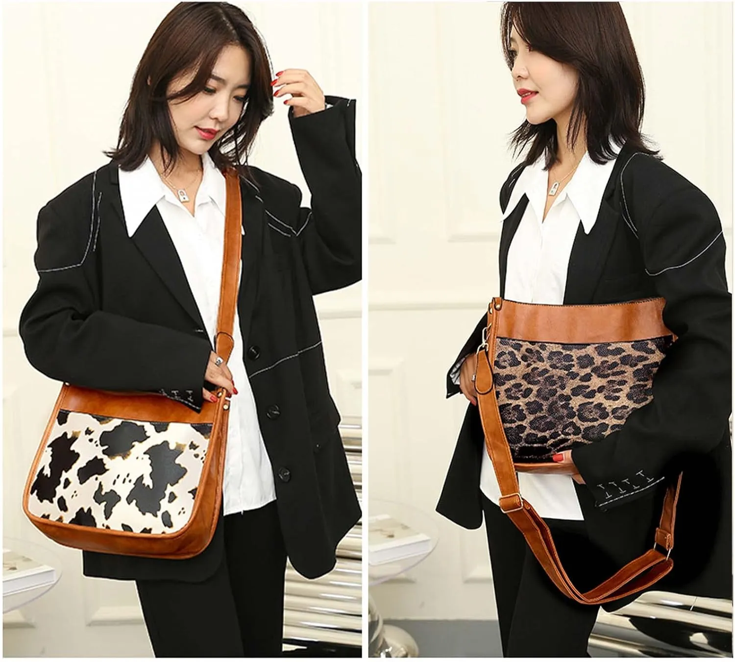 Women Shoulder Crossbody Bag Vintage Handbags Purse with Leopard Guitar Strap Medium Satchel Hobo Bag