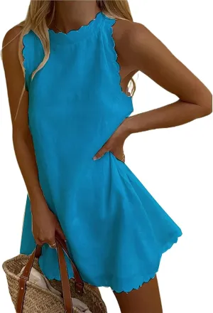 Women Sleeveless Tank Dress Linen Solid Casual Mini Dress Back Zipper 2023 Summer Beach Dresses Sundress