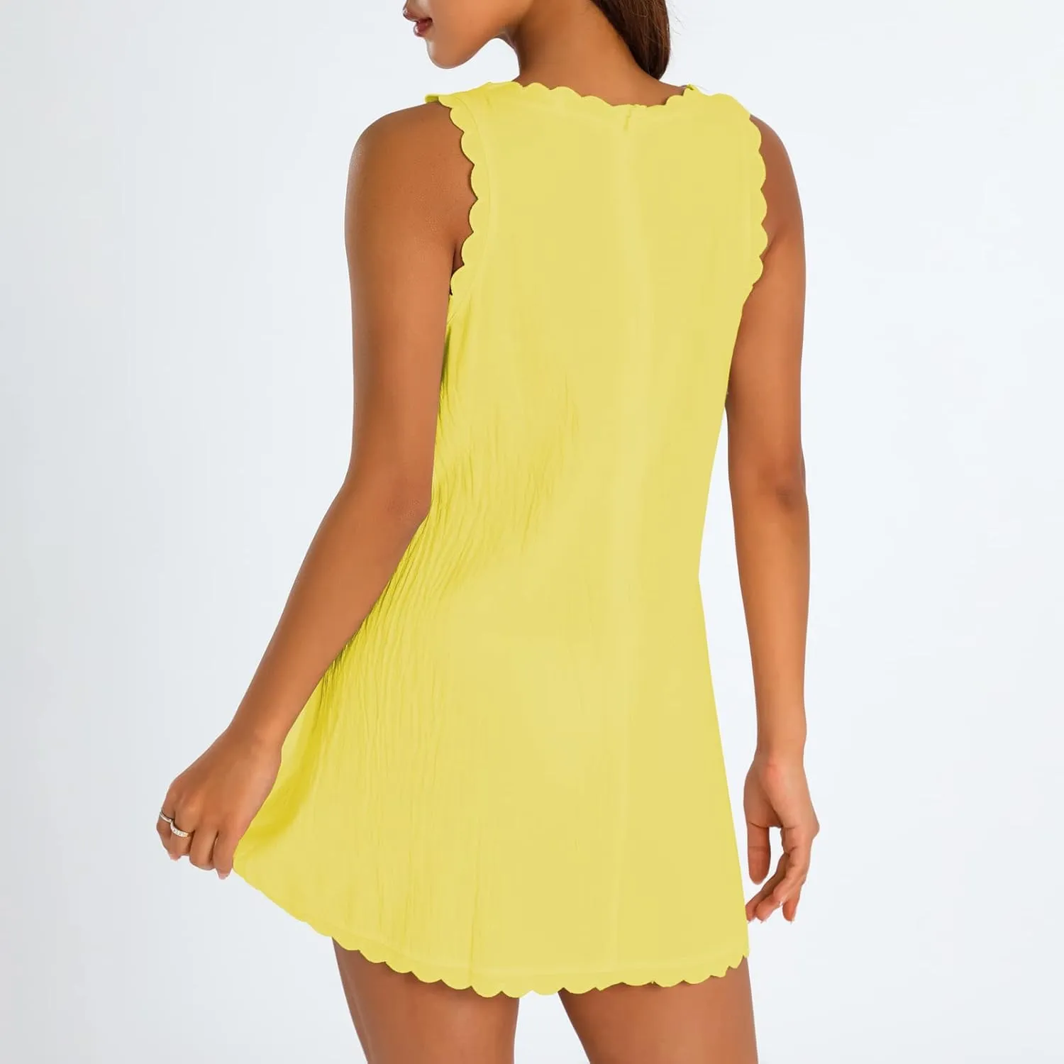 Women Sleeveless Tank Dress Linen Solid Casual Mini Dress Back Zipper 2023 Summer Beach Dresses Sundress