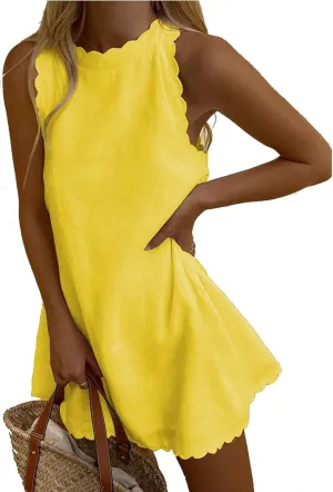 Women Sleeveless Tank Dress Linen Solid Casual Mini Dress Back Zipper 2023 Summer Beach Dresses Sundress
