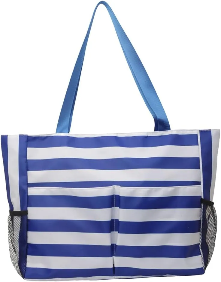 Women Striped Tote Bag Contrast Color Handbag Large Capacity Trendy Commuting Bag Multi-pockets Fashion Shoulder B